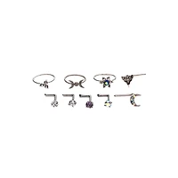 Multi-Pack CZ Moon and Star Hoops L-Bend Nose Rings 9 Pack - 20 Gauge