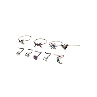 Multi-Pack CZ Moon and Star Hoops L-Bend Nose Rings 9 Pack - 20 Gauge