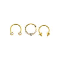 Multi-Pack CZ Goldtone Horseshoe Rings and Clicker Septum Ring 3 Pack - 16 Gauge