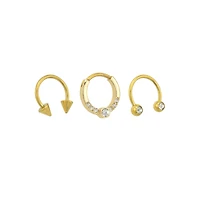 Multi-Pack CZ Goldtone Horseshoe Rings and Clicker Septum Ring 3 Pack - 16 Gauge