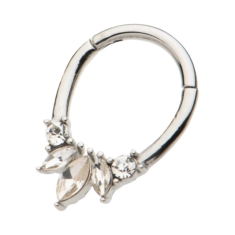 Flower Petal CZ Hinged Septum Ring - 16 Gauge