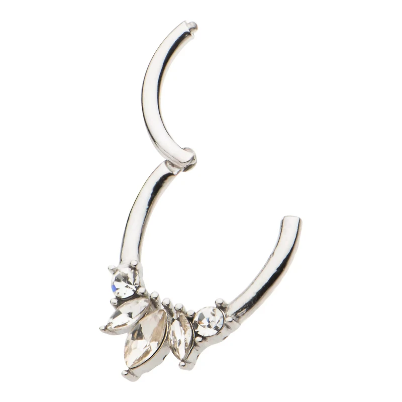 Flower Petal CZ Hinged Septum Ring - 16 Gauge