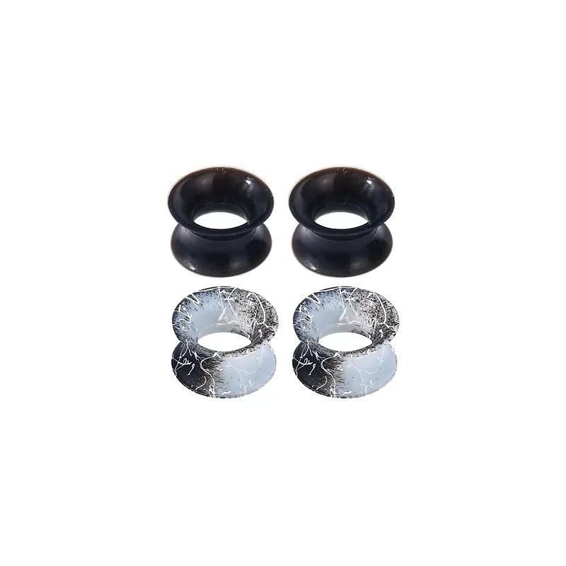 Muti-Pack Black and White Splatter Tunnel Plugs - 2 Pair