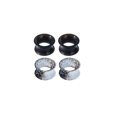 Muti-Pack Black and White Splatter Tunnel Plugs - 2 Pair