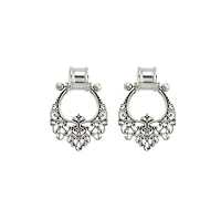 Silvertone Filigree Dangle Double Flare Tunnels