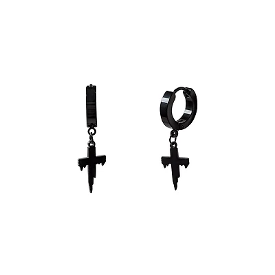 Black Drip Cross Hoop Dangle Earrings