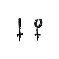 Black Drip Cross Hoop Dangle Earrings