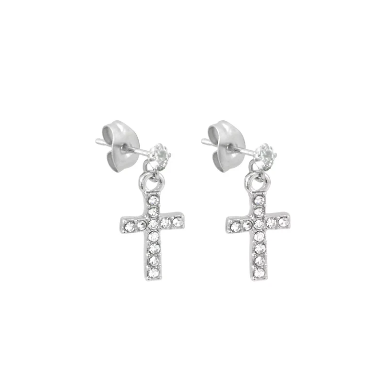 CZ Cross Stud Dangle Earrings