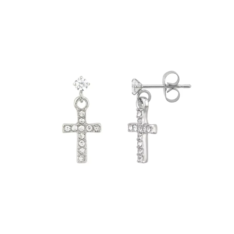 CZ Cross Stud Dangle Earrings