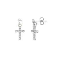 CZ Cross Stud Dangle Earrings