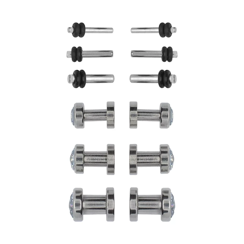 Multi-Pack CZ Silvertone Plugs - 6 Pair