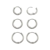 Multi-Pack Silvertone Huggie Hoop Earrings Graduated Sizes - 3 Pair