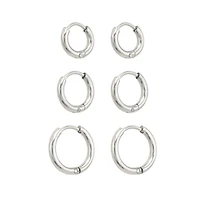 Multi-Pack Silvertone Huggie Hoop Earrings Graduated Sizes - 3 Pair