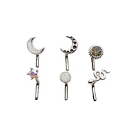 Multi-Pack CZ Star and Moon L-Bend Nose Rings 6 Pack - 20 Gauge