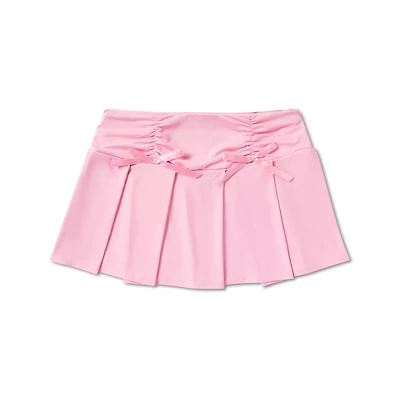 Pink Satin Bow Mini Skirt