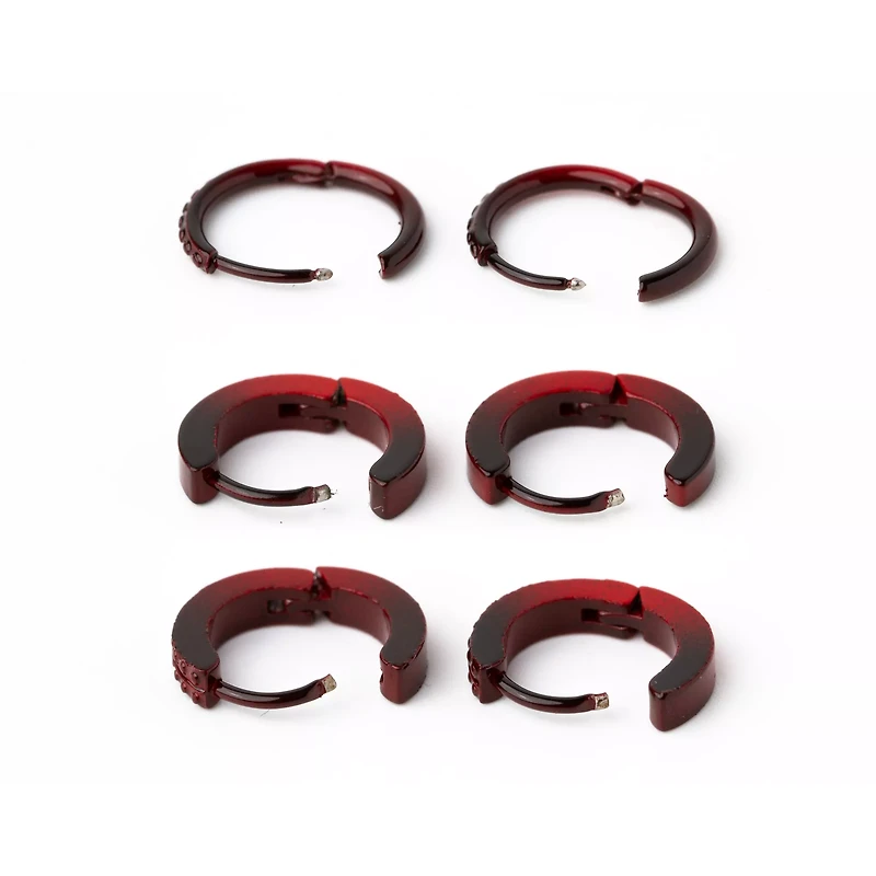 Multi-Pack Red and Black Ombre Huggie Hoop Earrings 3 Pack - 18 Gauge