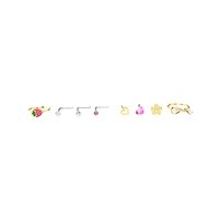 Multi-Pack CZ Flower and Strawberry Mixed Nose Rings 9 Pack - 20 Gauge