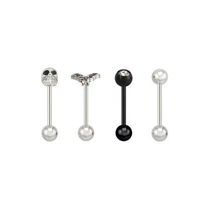 Multi-Pack CZ Skull and Moth Barbells 4 Pack - 14 Gauge