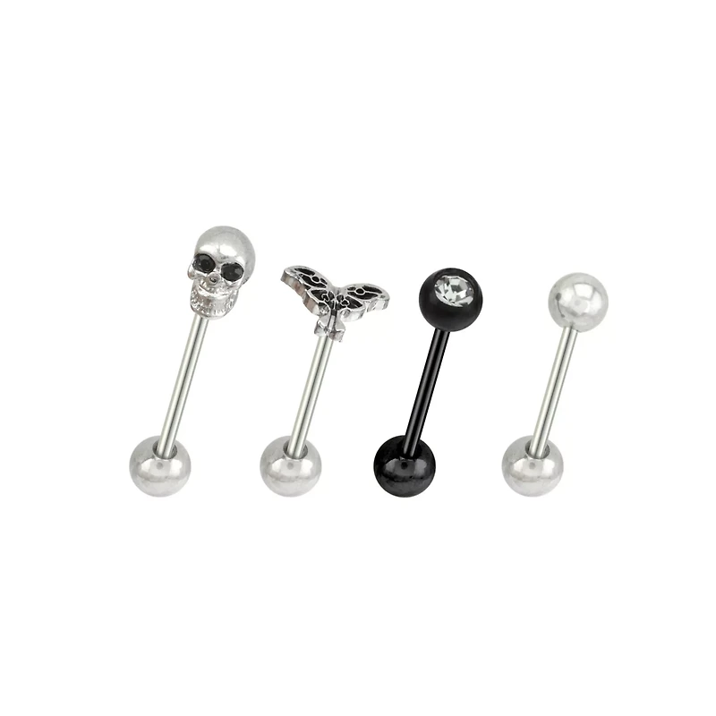 Multi-Pack CZ Skull and Moth Barbells 4 Pack - 14 Gauge