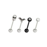 Multi-Pack CZ Skull and Moth Barbells 4 Pack - 14 Gauge
