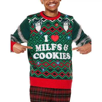 Light-Up I Heart MILFs & Cookies Christmas Sweater - Danny Duncan