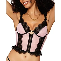 Pink and Black Lace Frill Cropped Corset Panties Set