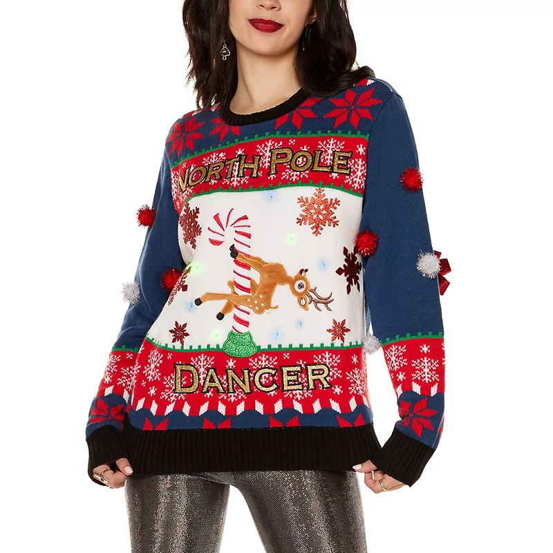 Light-Up North Pole Dancer Christmas Sweater