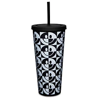 Black and White Smiley Cup with Straw - 24 oz.