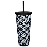 Black and White Smiley Cup with Straw - 24 oz.