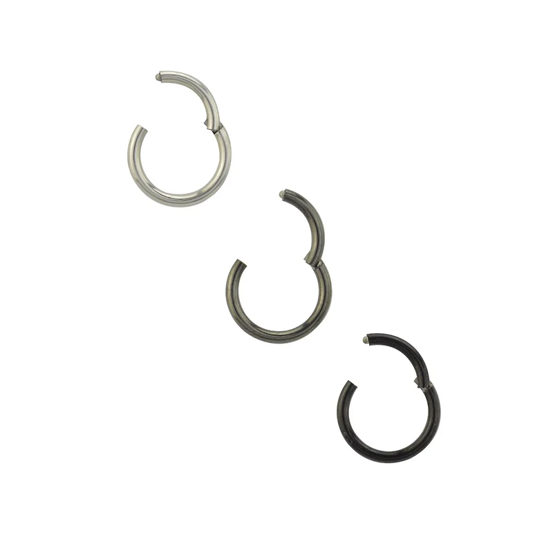 Multi-Pack Black and Gray Clicker Septum Rings 3 Pack - 16 Gauge