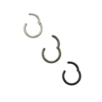 Multi-Pack Black and Gray Clicker Septum Rings 3 Pack - 16 Gauge