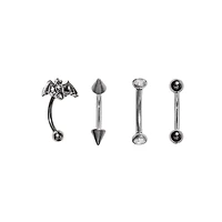 Multi-Pack Silver Bat and Spike Curved Barbells 4 Pack - 16 Gauge