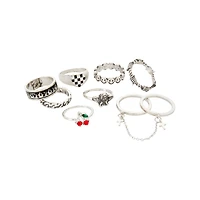 Multi-Pack Silver Novelty Rings - 9 Pack