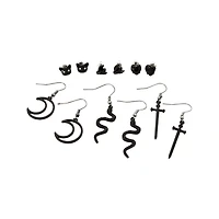Multi-Pack Black Sword Moon and Snake Dangle and Stud Earrings - 6 Pack