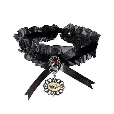 Black Ruffled Ribbon Frog Cameo Choker Necklace