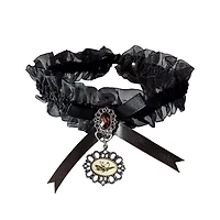 Black Ruffled Ribbon Frog Cameo Choker Necklace