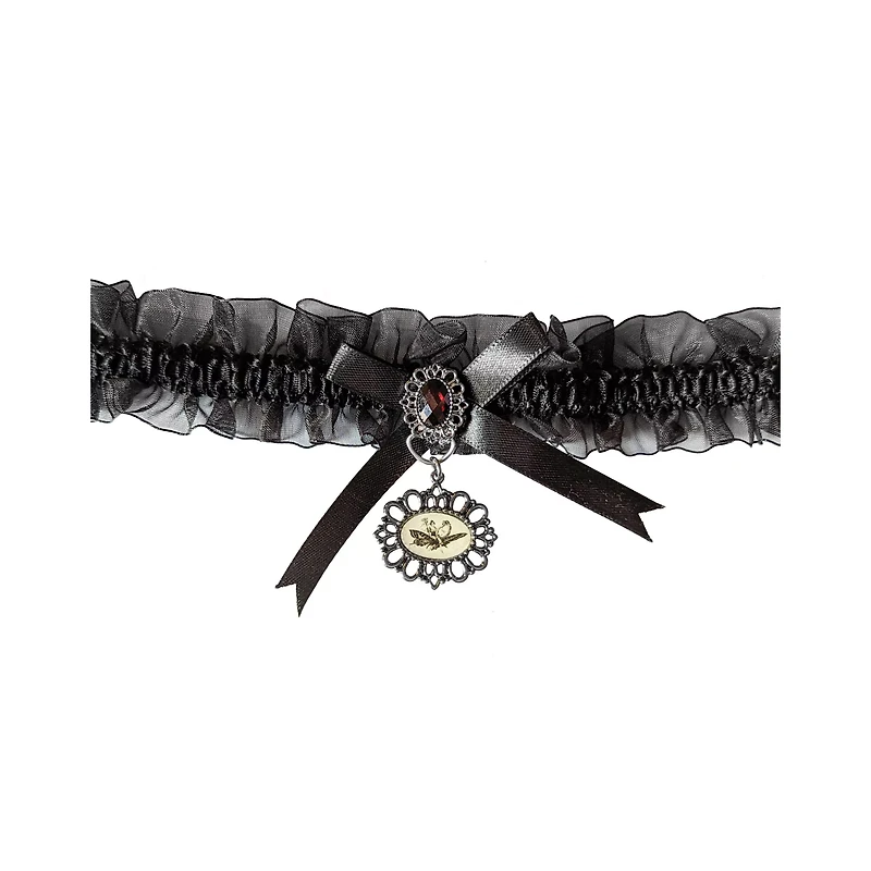 Black Ruffled Ribbon Frog Cameo Choker Necklace