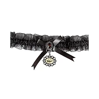 Black Ruffled Ribbon Frog Cameo Choker Necklace