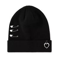 Heart Safety Pin Knit Hat