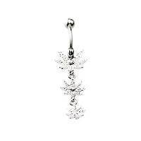 CZ Green Triple Weed Leaf Dangle Belly Ring - 14 Gauge