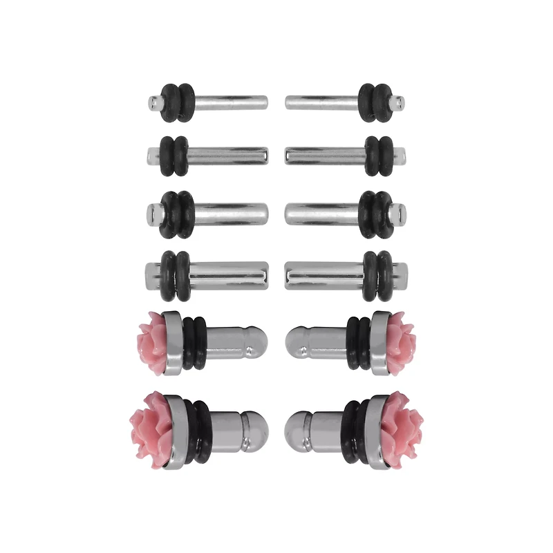 Multi-Pack Pink Rose Plug Set - 6 Pair