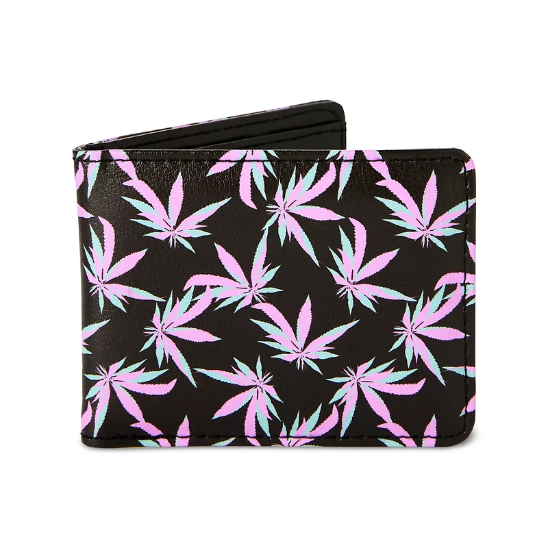 Buckle-Down Pink and Green Weed Leaf Bifold Wallet