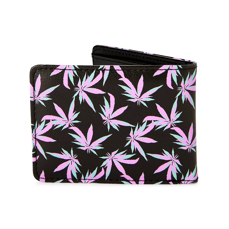 Buckle-Down Pink and Green Weed Leaf Bifold Wallet