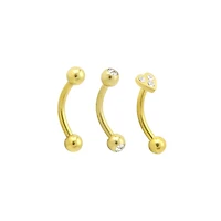 Multi-Pack CZ Goldtone Heart Curved Barbells 3 Pack - 16 Gauge