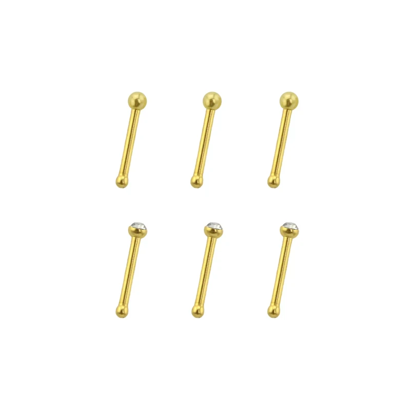 Multi-Pack Prong CZ 14K Gold-Plated Nose Pins - 6 Pack