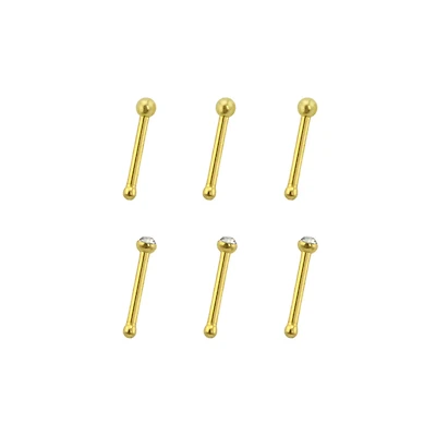 Multi-Pack Prong CZ 14K Gold-Plated Nose Pins - 6 Pack