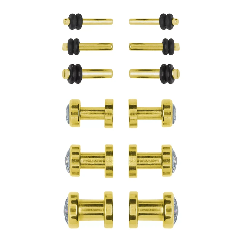 CZ Goldtone Plugs - 6 Pair