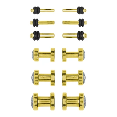 CZ Goldtone Plugs - 6 Pair