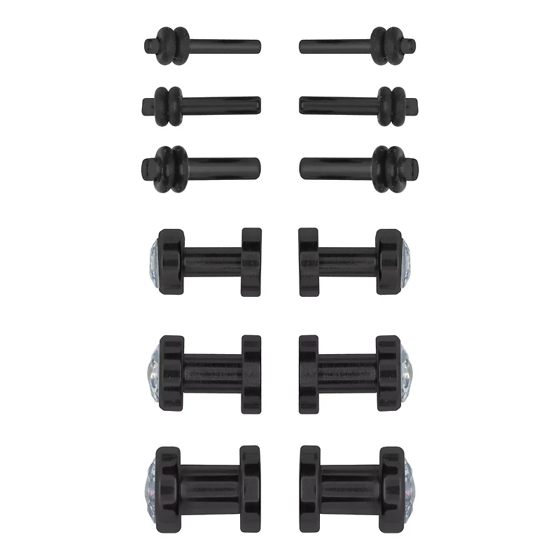 Black and CZ Plugs - 6 Pair