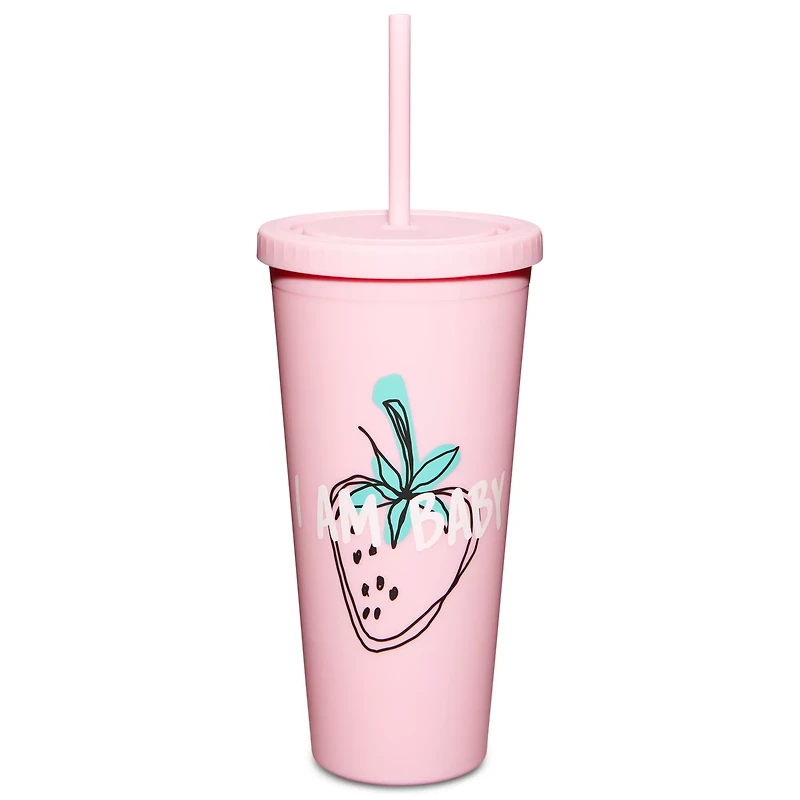 I Am Baby Pink Strawberry Cup With Straw